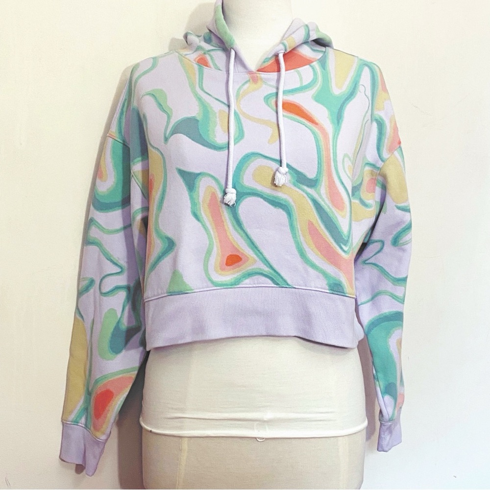 Wild Fable Colorful Tie Dye Abstract Ribbed Trim Cropped Women's Hoodie M